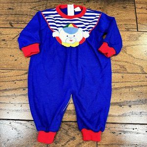 9-12M Vintage 80's Baby Boy Bear Romper Primary Colors Buster Brown Carters